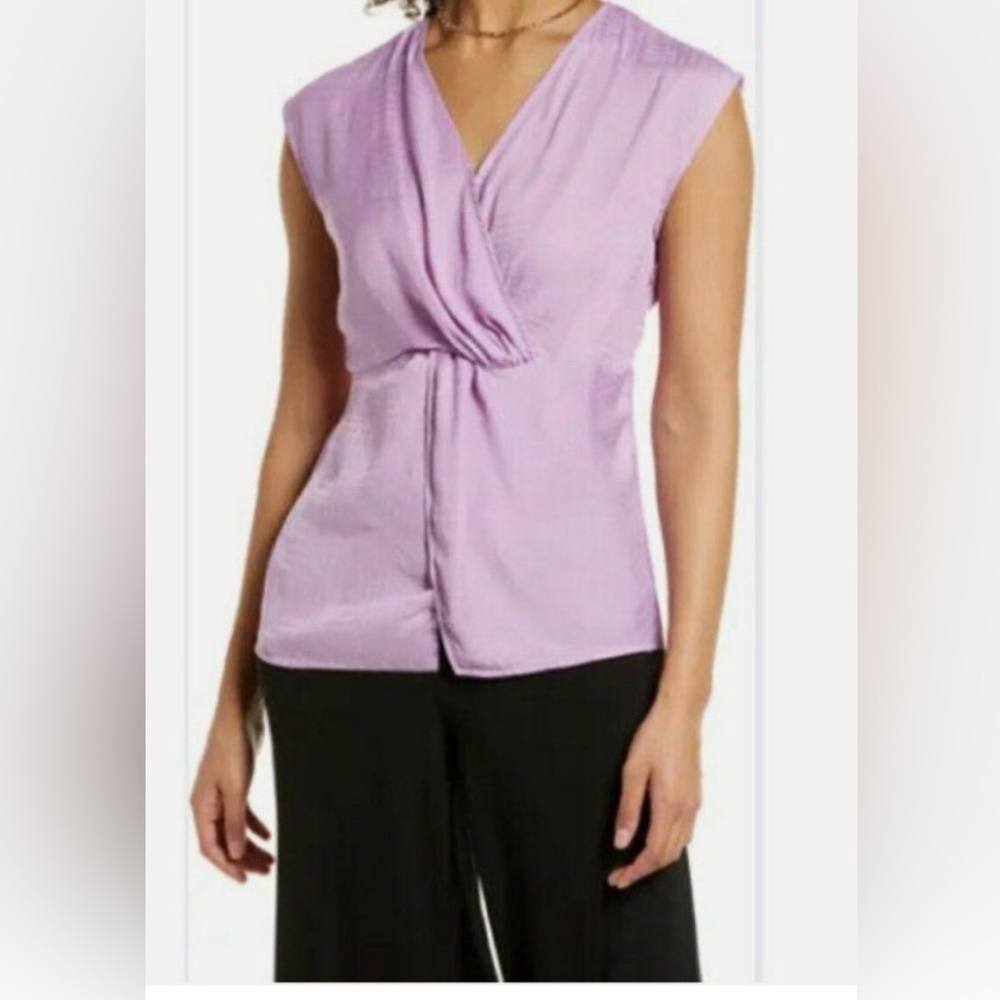 Halogen Lilac Twist front sleeveless V Neck blouse purple Sz M